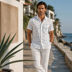 📢📢¡50% DE DESCUENTO! ⏰ Camisa de botones de corte relajado con estampado geométrico para hombre