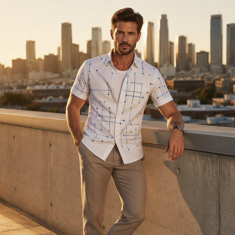 📢📢¡50% DE DESCUENTO! ⏰ Camisa de botones de corte relajado con estampado geométrico para hombre