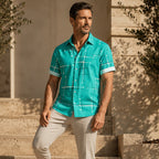 📢📢¡50% DE DESCUENTO! ⏰ Camisa de botones de corte relajado con estampado geométrico para hombre